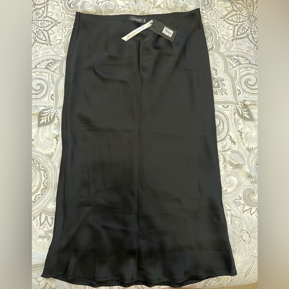Black satin midi skirt